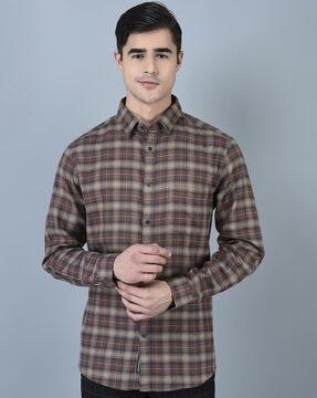 men checked regular fit shirt with patch pocket