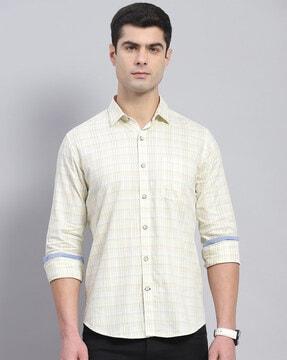 men checked regular fit shirt with patch pocket