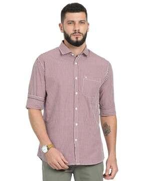 men checked regular fit shirt with patch pocket