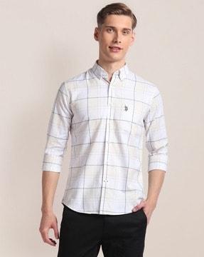 men checked regular fit shirt with patch pocket