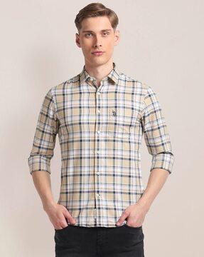 men checked regular fit shirt with patch pocket