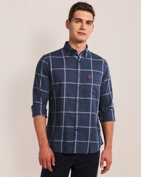 men checked regular fit shirt with patch pocket