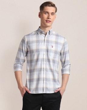 men checked regular fit shirt with patch pocket