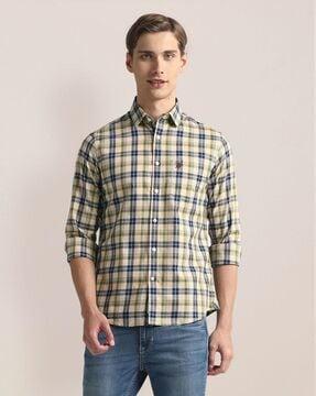 men checked regular fit shirt with patch pocket