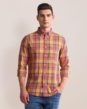 men checked regular fit shirt with patch pocket