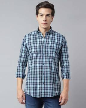 men checked regular fit shirt