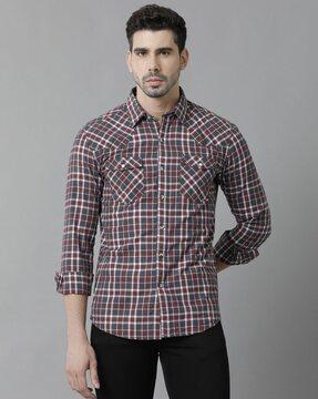 men checked regular fit shirt