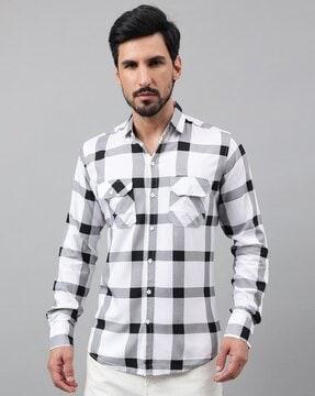 men checked regular fit shirt