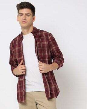 men checked regular fit shirt