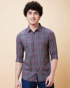 men checked regular fit shirt