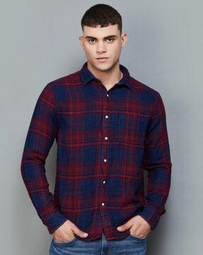 men checked regular fit shirt