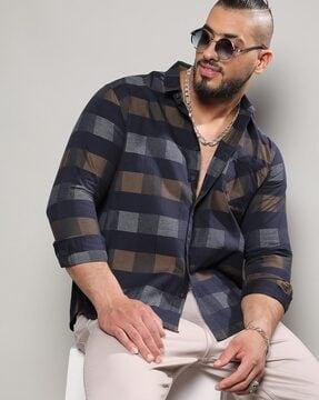 men checked regular fit shirt