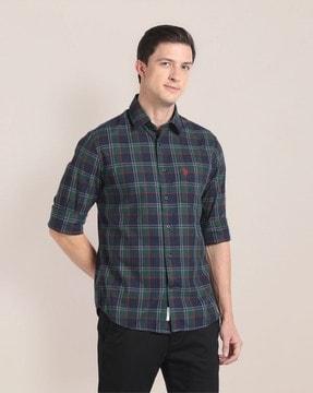 men checked regular fit shirt