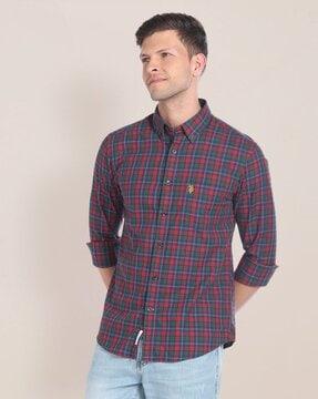 men checked regular fit shirt