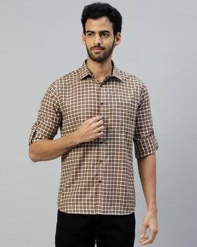 men checked regular fit shirt