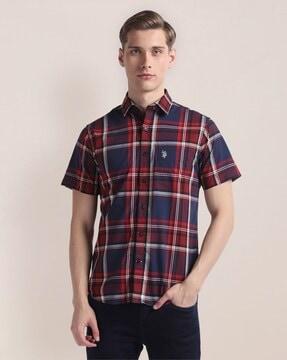 men checked regular fit shirt