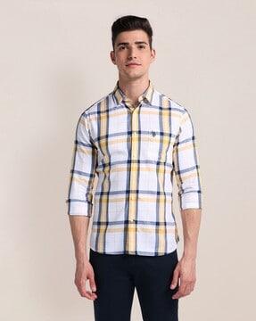 men checked regular fit shirt