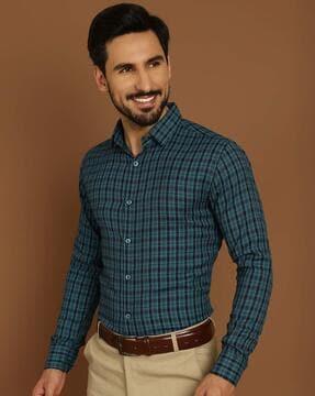 men checked regular fit shirt