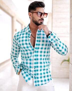 men checked regular fit shirt