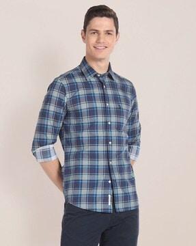 men checked regular fit shirt