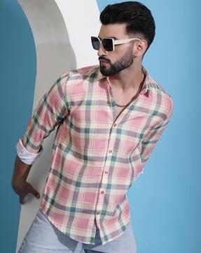 men checked regular fit shirt