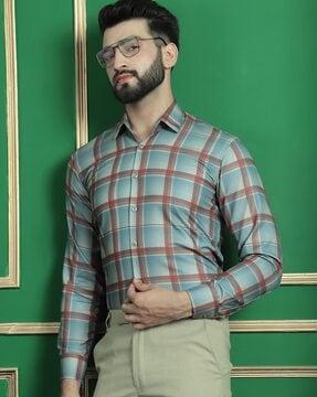 men checked regular fit shirt