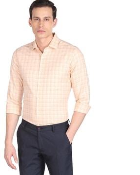 men checked regular fit shirt