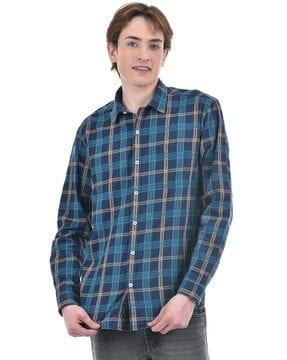 men checked regular fit shirt