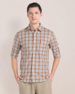 men checked regular fit shirt