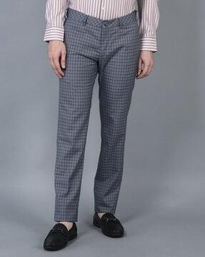 men checked relaxed fit flat-front trousers