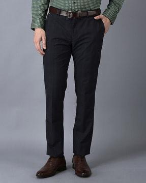 men checked relaxed fit flat-front trousers