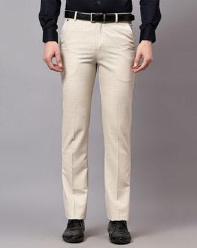 men checked relaxed fit flat-front trousers