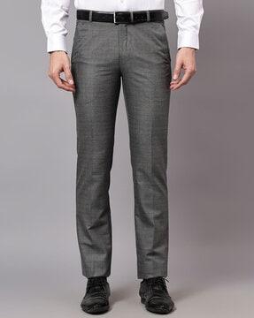 men checked relaxed fit flat-front trousers