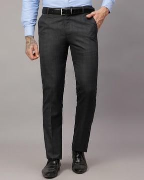 men checked relaxed fit flat-front trousers
