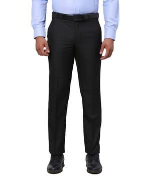 men checked relaxed fit flat-front trousers