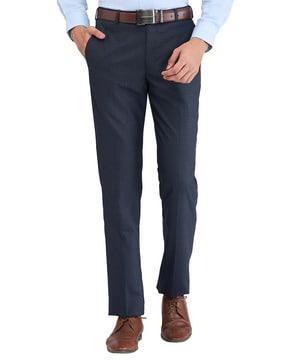 men checked relaxed fit flat-front trousers