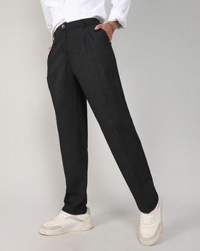 men checked relaxed fit pleated trousers