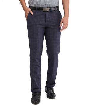 men checked relaxed fit trousers with insert pockets