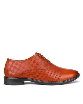 men checked round-toe formal shoes with lace fastening