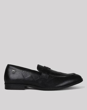 men checked round-toe penny loafers