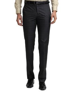 men checked skinny fit flat-front trousers