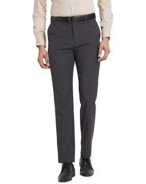 men checked skinny fit flat-front trousers