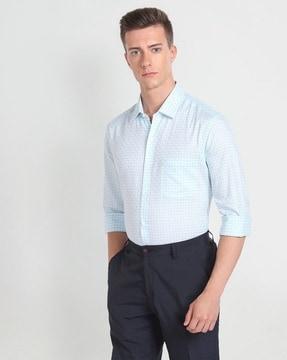 men checked slim fit cotton shirt