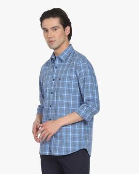 men checked slim fit cotton shirt