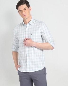 men checked slim fit cotton shirt