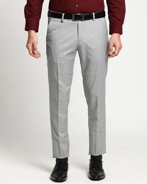 men checked slim fit flat-front chinos