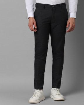 men checked slim fit flat-front trousers