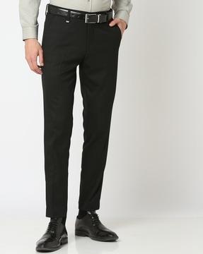 men checked slim fit flat-front trousers