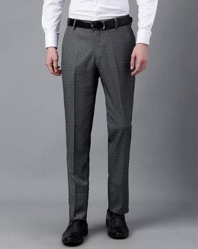 men checked slim fit flat-front trousers