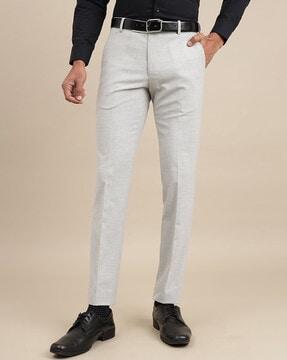 men checked slim fit flat-front trousers